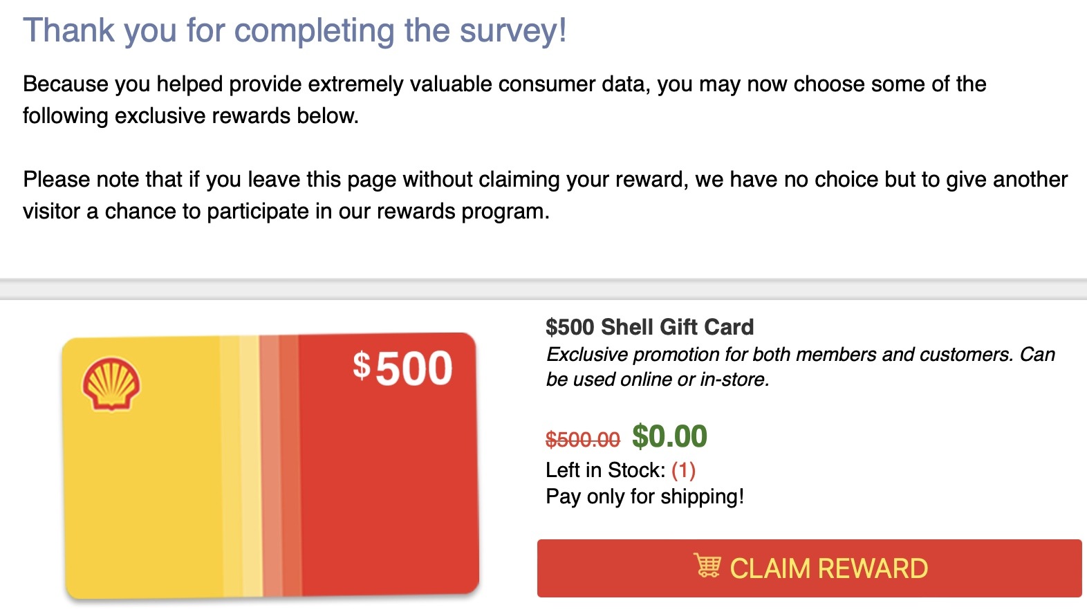 Complete Survey for Shell Reward Card Scam
