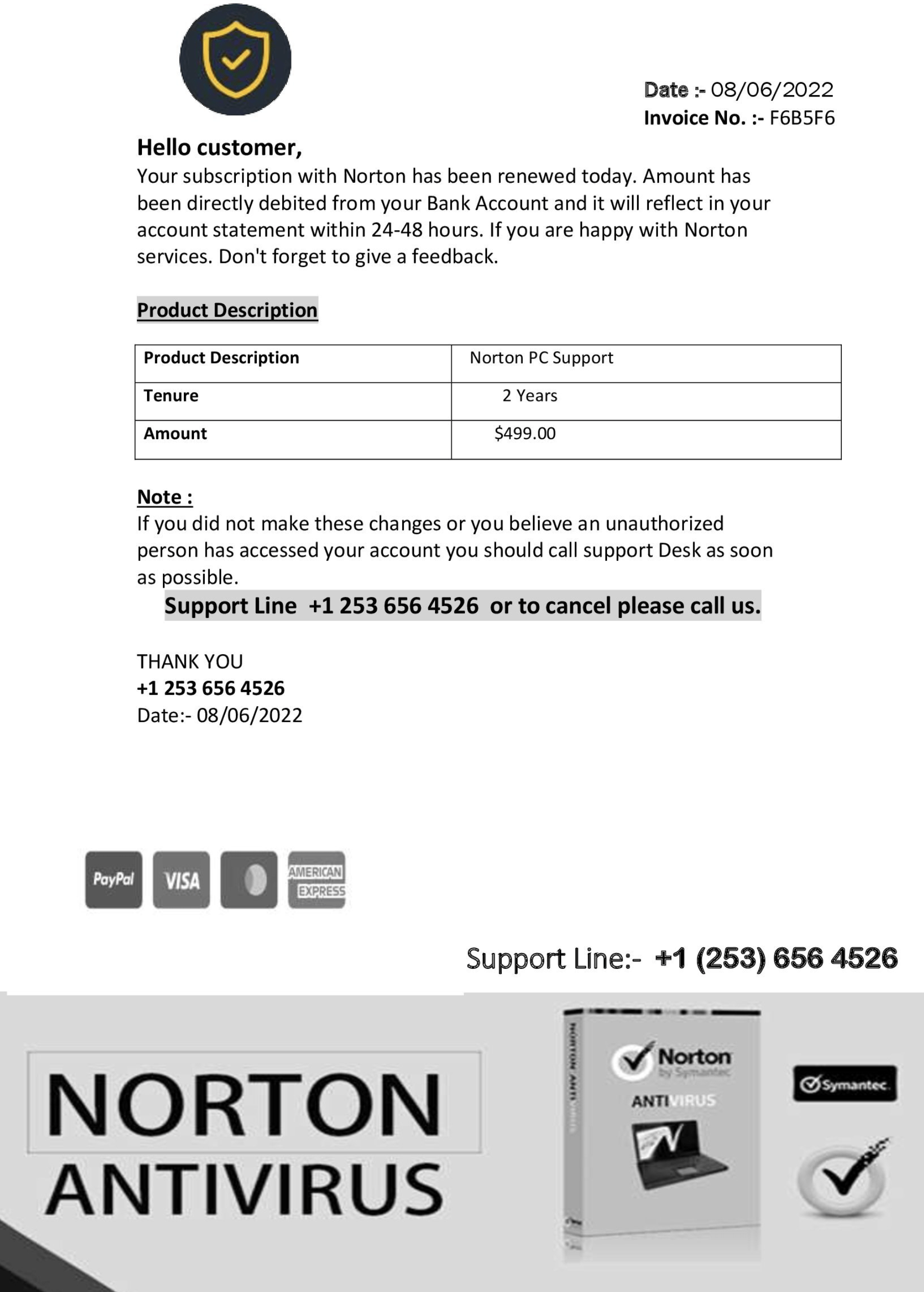 Norton Antivirus renewal email Scam
