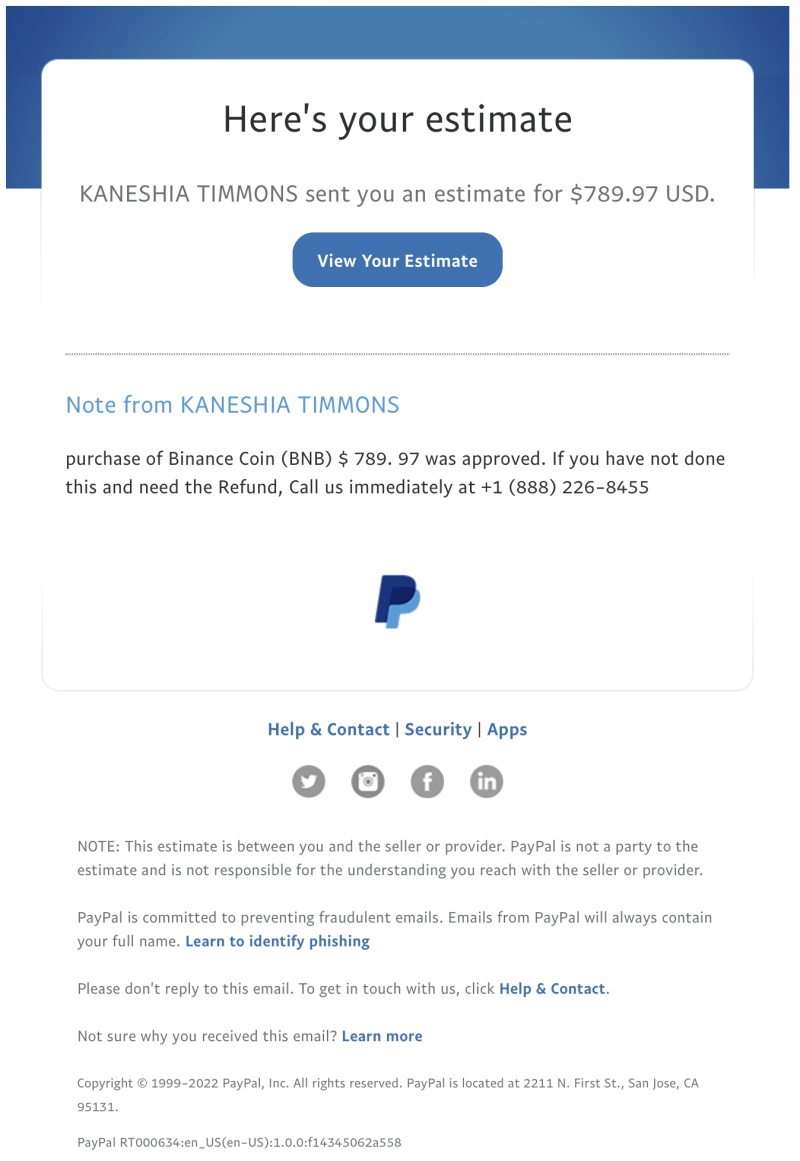 Fake Paypal Email Scam